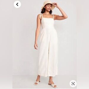 Linen-Blend Tie-Shoulder Corset Cami Jumpsuit